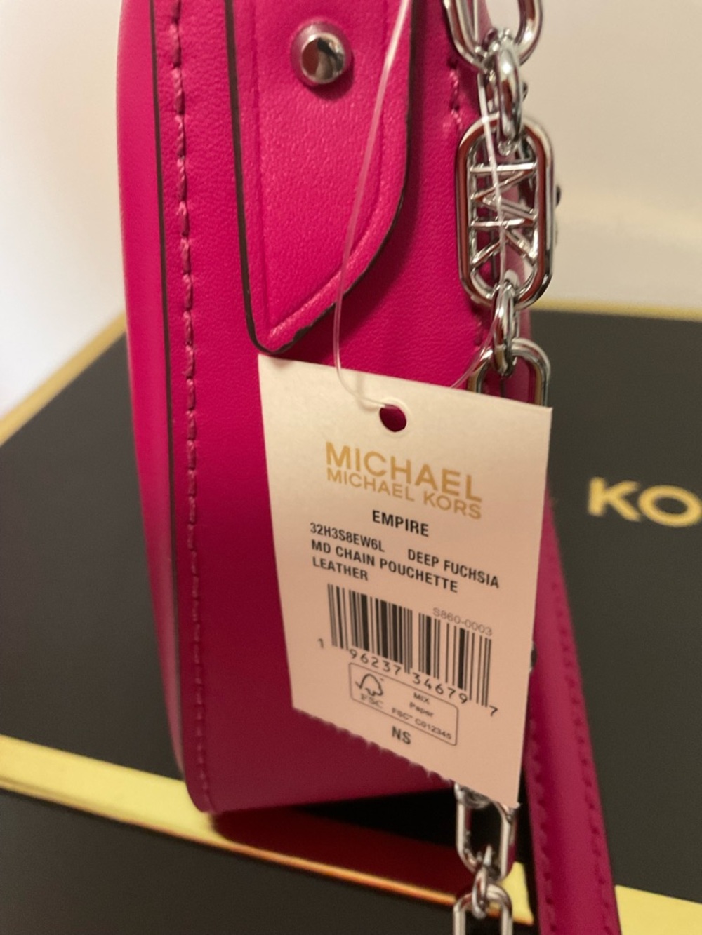 Michael Kors Deep Fuschia Empire Leather Chain-Link Pouchette - Picture 11 of 11